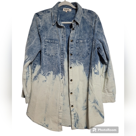 Cordoury Dip Dyed Bleached Jacket Shacket - Picture 2 of 5